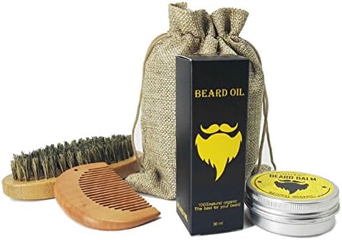 Men Beard Care Grooming Kit - 3 Piece Set -Beard Blam , Beard Oil , Beard Comb Gift Idea for Dad, Brother, Husband