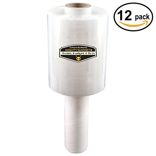 12 Pack of Mighty Gadget (R) Industrial Strength Mini Stretch Wrap Film with Handle for Pallet Wrap, Moving Supplies Stretch Wrap & Shrink Wrap - 80 Gauge, 5” x 1000 ft