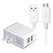 LG V10 Charger 2.1Amp 2-Port Adapter for Travel Home Wall with 3 feet Micro USB Charging Cable Cord