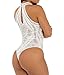 Womens Sexy Boho Lace Halter Sleeveless Bodysuit Tops Small Off-White
