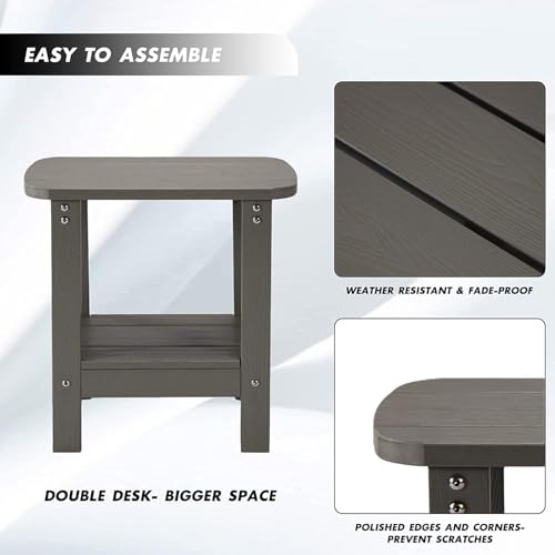 HaiZR Outdoor Adirondack Side Table - Double Tier Patio Outdoor End Table, Weather Resistant, Rectangular Patio Side Tables for Patio, Pool, Backyard, Lawn, Beach（Charcoal Gray）