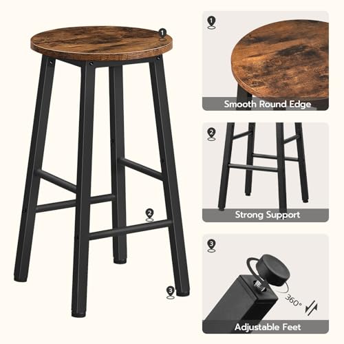 HOOBRO Bar Stools, Round Bar Chairs Set of 2, 24.8" Counter Height Barstools, Counter Stools for Kitchen Island, Industrial Bar Chairs for Dining Room, Rustic Brown and Black EBF07BY01G1