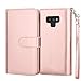 Njjex Luxury Wallet Case for Galaxy Note 9 - PU Leather, 9 Card Slots, Detachable, Kickstand, Magnetic Phone Cover with Wrist Strap - Rose Gold