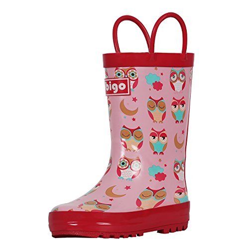 hibigo Children's Natural Rubber Rain Boots with Handles Easy for Little  Kids Toddler Girls Pattern and Boys Girls, Solid