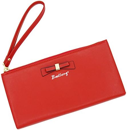 Lady's Synthetic Leather Zipper Clutch Wristlet Multifunction Wallet,Red Color