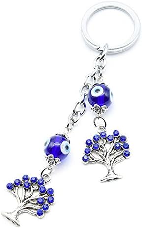 Muzuri Feng Shui Amulet Talisman Nazar Blue Evil Eye Cabala/Kabala Life Tree Keychain Key Ring/Key Chain for Protection (Sliver Life Tree)