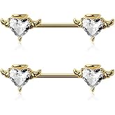 Pierced Owl 14GA 316L Stainless Steel CZ Crystal Angel Heart Nipple Barbells, Sold as a Pair