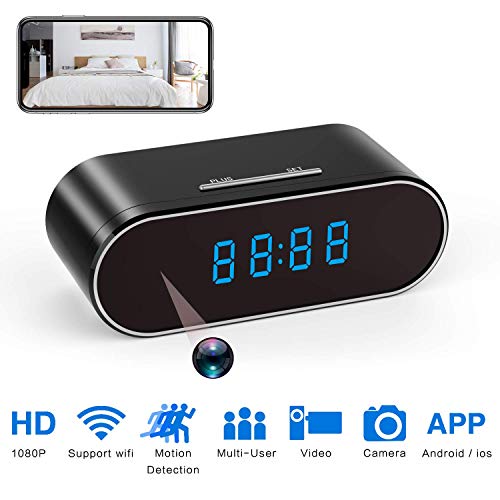 WiFi HD 1080P Wireless Hidden Spy Camera Alarm Clock, Digyssal Upgrade Video Recorder Real Time IP Surveillance Camera Night Vision Motion Detection Loop Recording Nanny Cam Home Security Monitoring