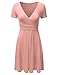 Plus Size Solid Colored Wrap Surplice Short Sleeve Dress CORAL XL