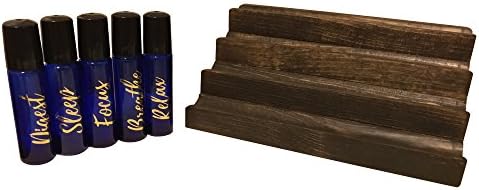 Mamzie 8 Bottle Solid Pine Wood Essential Oil Display Organizer Wooden Storage Case with 10milliliter Blue Roller Bottles (Set of 5)