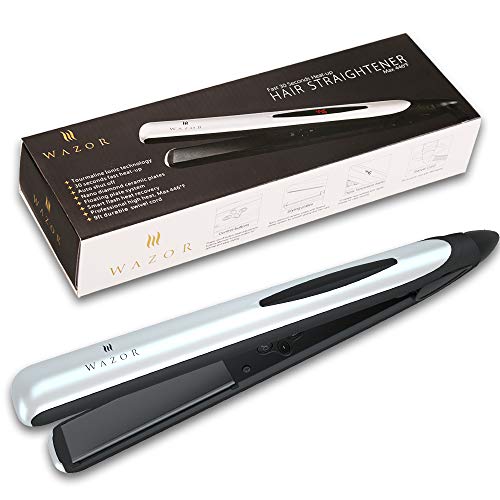 Hair Straightener, Wazor 2 in 1 Flat Iron Professional Ceramic Hair Straightening Iron Instant Heat Up Automatic Shut Off and Digital LCD Display 1 Inch Sliver White