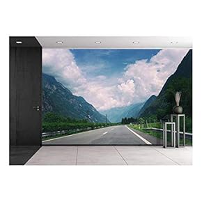 Road in Mountain Areas Under White Clouds - Removable Wall Mural | Self-Adhesive Large Wallpaper - 66x96 inches