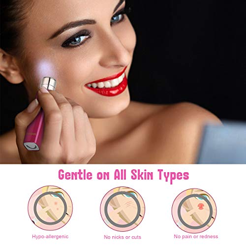 Homech Facial Hair Remover for Women, Painless Facial Hair Trimmer for Peach Fuzz, Chin Hair, Upper Lip Moustaches, Rechargeable Battery, IPX 6 Waterproof Rating with Built-In LED Light