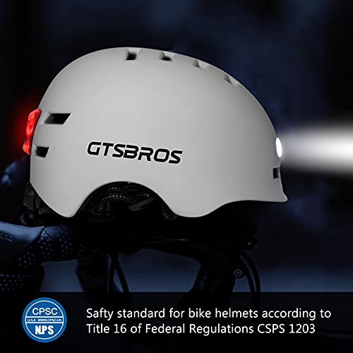 GTSBROS Adult Bike Helmet with Light Front and Rear LED Lights Men Women Urban Bicycle