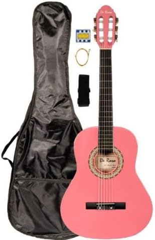 36" Inch 3/4 Pink Student Beginner Classical Nylon String Guitar and Carrying Bag, Strap, & DirectlyCheap(TM) Translucent Blue Medium Guitar Pick (PRO-K Series)[Teacher Approved]