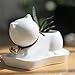 Modern White Small Animal Cub Cat Planter Succulent Plant Decoration Ceramic Porcelain Flower Pot Miniature Flowerpot with Tray Bell On The Neck 4.7 X 2.95 X 3.15 inches (NO Plants)