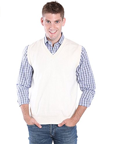 Andrew Rohan Men's 100% Cotton V-Neck Sweater Vest, Natural, Medium