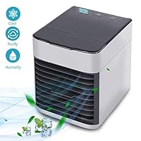 Lanmando Personal Space Air Cooler, 3 in 1 Portable Mini Air Conditioner Fan, Purifier, 3 Speeds, 2 Brightness Adjustable LED Blue Night Light Perfect for Office, Dorm