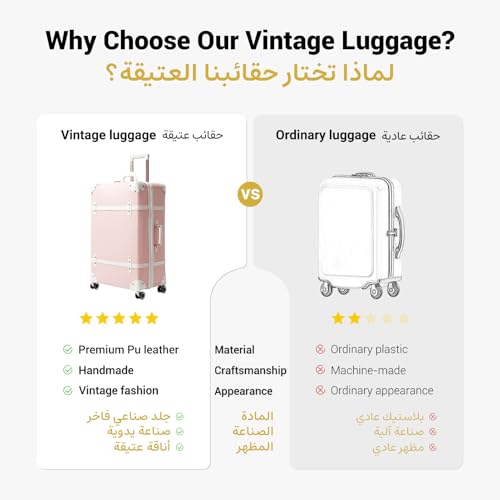 urecity Vintage Luggage Set 20"/24"/28" – Retro PU Leather Suitcase with TSA Lock, 360° Spinner Wheels & Telescopic Handle – Lightweight Travel Trolley (Soft Pink)