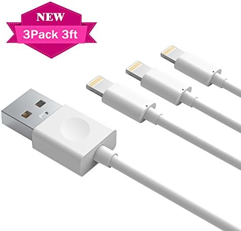 Elktry usb cable, iPhone Charger, 8 Pin Lightning to USB Sync and Charging Cable Cord Compatible with iPhone 7/7 Plus/6S/6 Plus/5S/5C/5 SE/iPad Pro Air/iPod Nano/Touch - White - 3 Piece