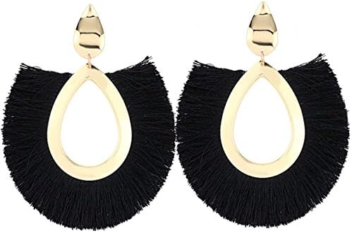 Circle Tassels Earrings, Tassels Pendant Earrings, Designer Tassels Jewelry Making By MeliMe (Black)