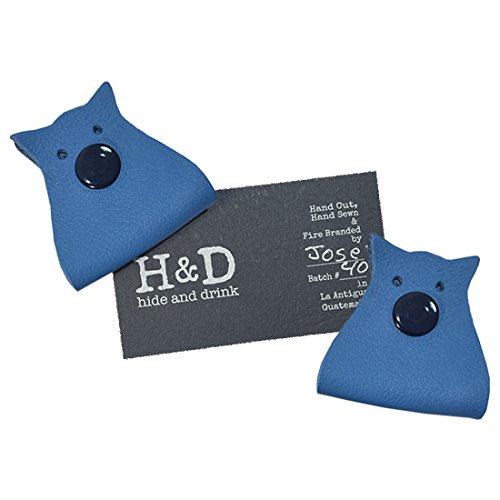 Owl Shaped Cord Keepers 2-Pack - Handmade Leather Cable Organizers In Slate Blue
