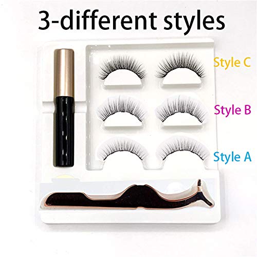Magnetic Eyelashes With Eyeliner, Magnetic Eyeliner And Lashes, Magnetic Eyelash, Magnetic False Lashes with Magnetic Eyeliners Kit Easy To Wear 3-Style (6-Pieces)
