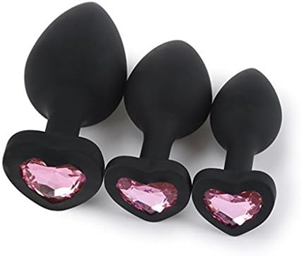 FUK3F Black Silicone 3 Pack/Size Trainer Plug Set Heart Base Adult Toys for Men Women - Pink Jewellery