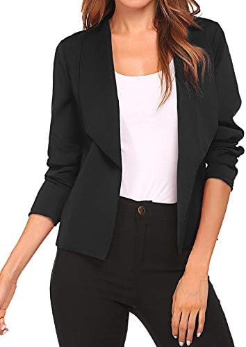 Women Solid Open Front Blazer Cardigans Long Sleeve Pockets Lapel Suit Jacket