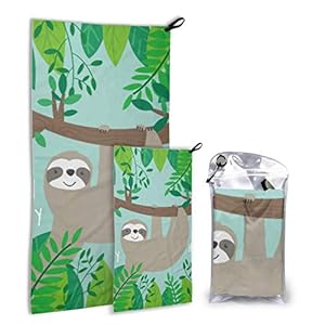 JOCHUAN Cute Sloth In Jungle With Quote 2 Pack Microfiber Bath Towels Beach Beach Towel Large Set Fast Drying Best For Gym Travel Backpacking Yoga Fitnes