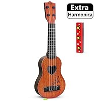 hhobby stars Kids Guitar Musical Toy Ukulele Classical Instrument(Brown),with Extra Harmonica 16 Holes