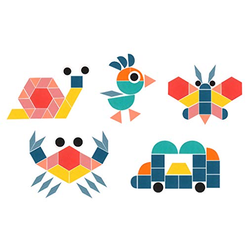 180 Pcs Wooden Pattern Blocks Puzzle, SWBONBON Geometric Shape Educational Montessori Tangram, Learning Toys Preschool Animal Jigsaw Puzzle for 3-8 Ages