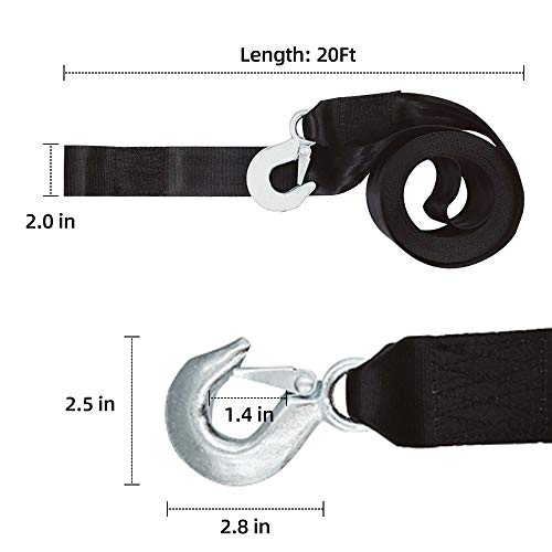Boat Trailer Winch Strap 2" x 20' with Hook Replacement, 4500 lbs