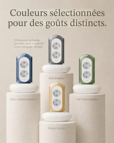 Multiprise Tour 6 Prises AC, 3680W/16A, Protection surtension 1420J, Base lestée 479g Anti-basculement, câble 2 m, Protection Surcharge (Gris Basalte)