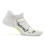 Feetures! Men's Elite Merino+ Cushion No Show Tab, Silver + Black, Small