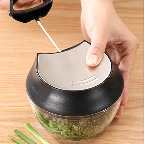 Hand-Powered Rapid Food Chopper Manual Food Chopper Food Processor with Stainless Steel Blades (Black)