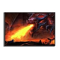 Framed Canvas Wall Art Knight Fighting The Fire Dragon Canvas Prints Home Artwork Decoration for Living Room,Bedroom - 16x24 inches