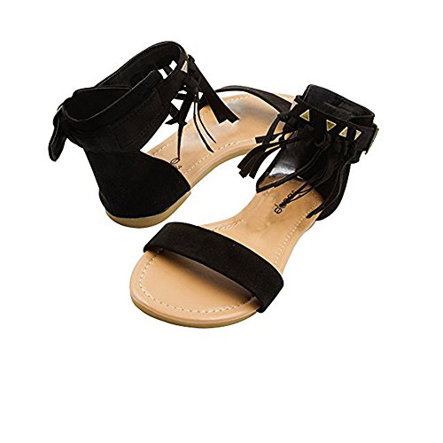 bebe Girls Microsuede Fringe Sandal With Ankle Cuff and Stud Detail Size 2/3