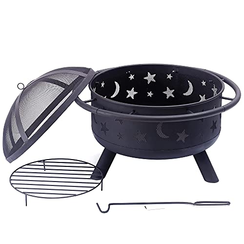 30\'\' Fire Pit Outdoor Wood Burning Fire Pits Steel BBQ Grill Wood Burning Outdoor Fireplace Garden Beaches Camping