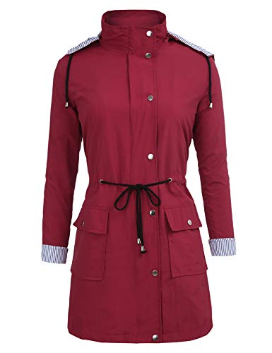 FISOUL Windbreaker Raincoats Waterproof Lightweight Rain Jacket Outdoor Hooded Women's Trench Coats Dark Red S