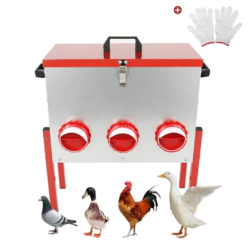 Automatic Chicken Feeder Large Capacity 15kg (33lbs) Rat Proof Chicken Feeder with 6 Feeding Holes for Duck/Geese Breeding Chicken Coop