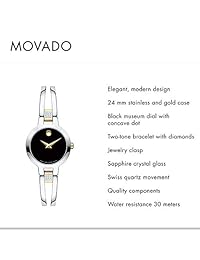 Movado AMOROSA esfera de color negro reloj de pulsera para mujer 0607185