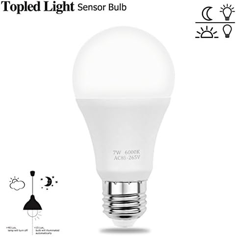 Dusk to Dawn Light Bulb, Topled Light Smart Sensor Light Bulb Auto on/off Indoor /Outdoor LED Sensor Lighting Lamp for Porch Hallway Patio Garage (600lm, E26/E27, White 6000K)