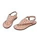 Fullkang Lady Elegant Bohemia Sweet Flower Beaded Sandals Clip Toe Summer Beach Sandals (US 5.5, Khaki)