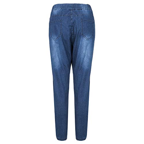 JOFOW Women Pencil Jeans Ripped Distressed High Rise Drawstring Tie Denim Casual Long Straight Leg Ankle Pants Plus Size (XL =US:16-18,Light Blue) - Thumbnail 2