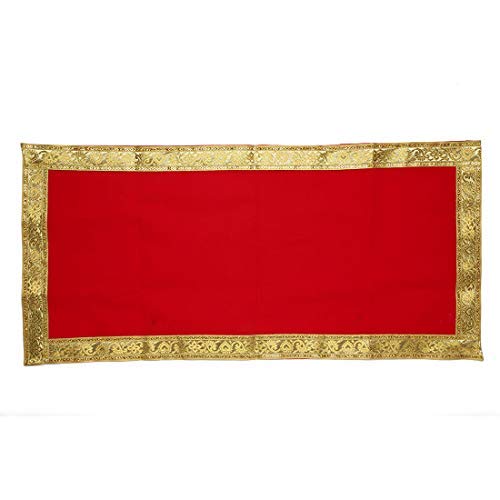 Decorative Cloth Pooja Asaan Large Velvet Mat (Size :- 18 Inches x 36 Inches) Puja Indian Traditional Cultural New year Decorations Festival Decoration for Statue Chowki Aasan Mat Posters Frame(Red)