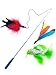 Pet Fit For Life - Retractable Feather Wand for Cats - Durable Interactive Cat Toy, Teaser Fishing Pole with Feather Lures - Fun Kitten Play Wand, 2 Feathers with String and Flying Fish Attachment