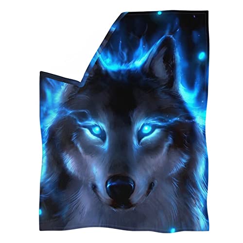 chaqlin Blue Neon Wolf Throw Blanket,Cool Animal Printed Blanket Bedding Couch School Office Sofa Chair Blankets,Air Conditioning Comfort Blanket for Kids Adult,Large