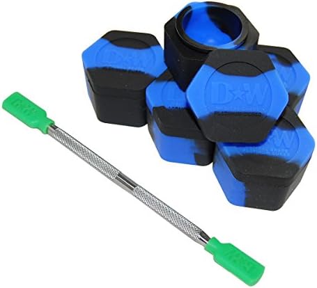 5 Blue &amp; Black Honeycomb Nonstick Platinum Cured Kitchen Storage Silicone Jar Container with 4" Carving Tool Green Removable Tips