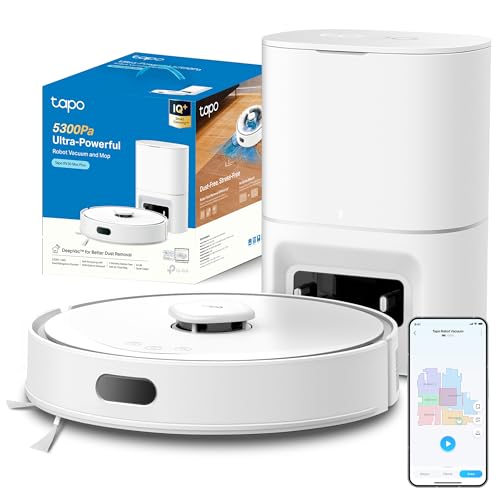 Tapo RV30 Max Plus Robot Vacuum Cleaner with Wiping Function and Automatic Suction Station, 5300Pa Ultra Strong Suction Power, LiDAR + IMU Dual Navigation, Alexa & Google Assistant Voice Control